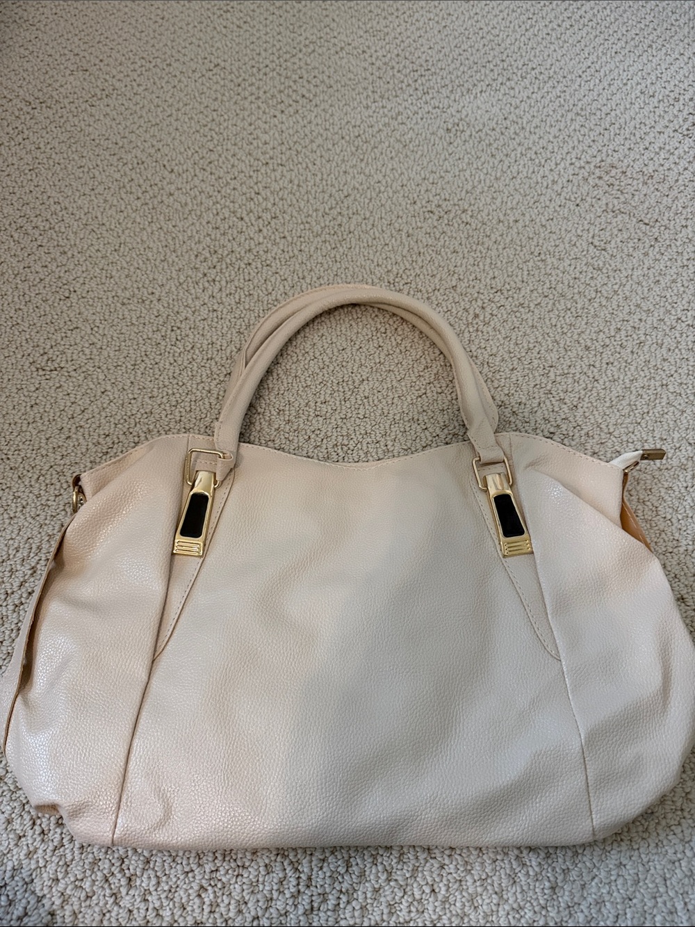 EGO Cream Pebbled Leather Tote with Gold Accents